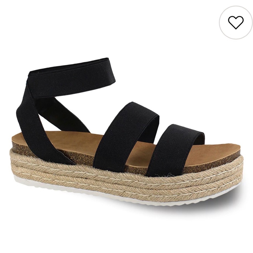 Yoki Black and Tan Espadrille Sandals
